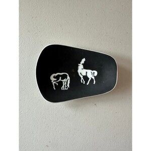 Otagiri Vintage Silhouette Horses Curved Black Matte Porcelain Trinket Tray